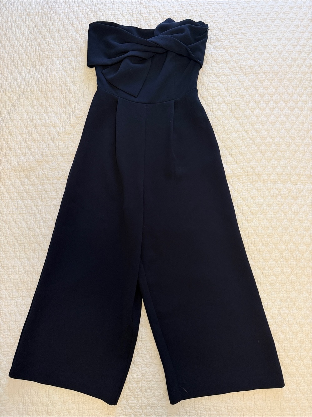 Topshop Navy One-Shoulder Bow Jumpsuit
